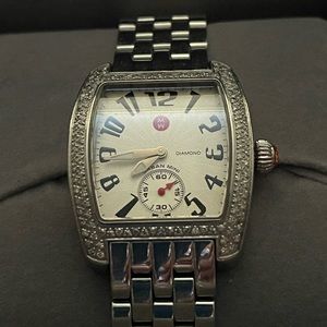 Michele Silver Diamond Crystal Stainless Steal Watch